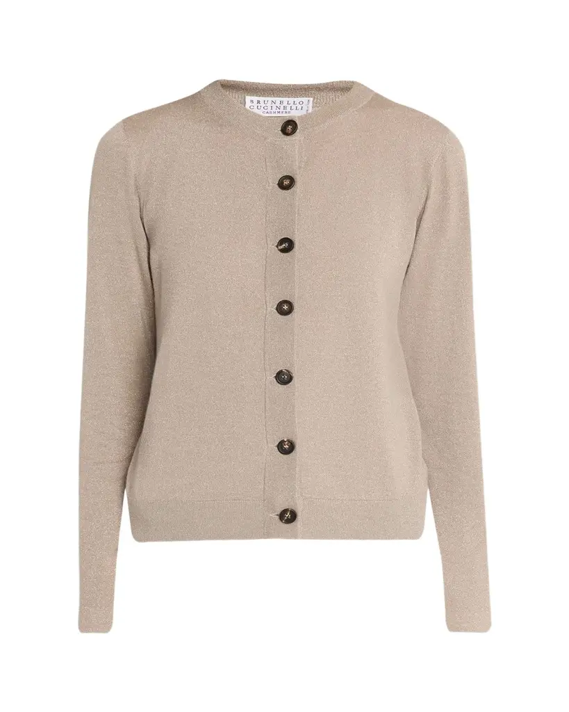Brunello Cucinelli Cashmere Lurex Crewneck Cardigan | Image 1 Brunello Cucinelli Cashmere Lurex Crewneck Cardigan | Image 1