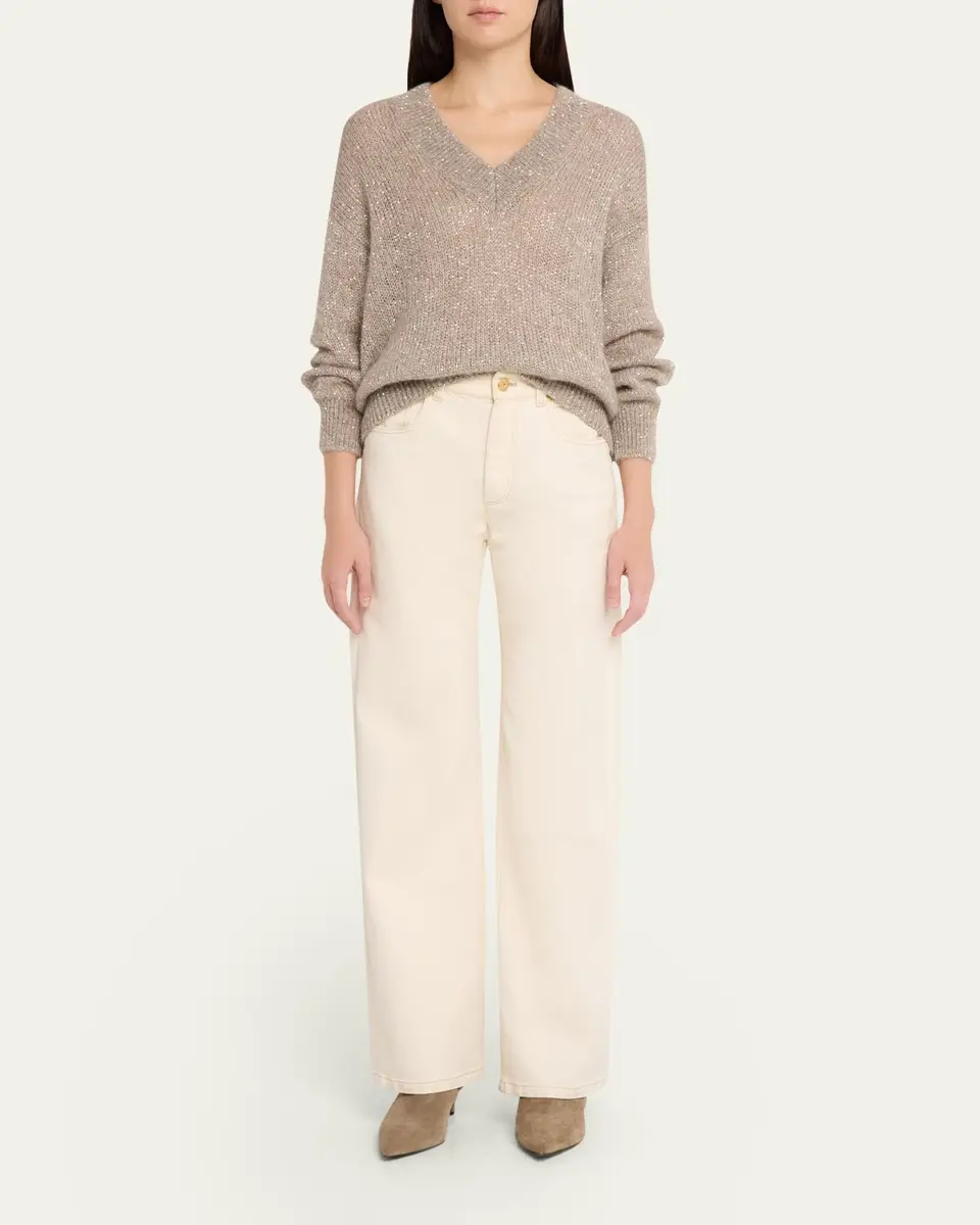 Brunello Cucinelli Winter Glow Paillette Mohair V-Neck Sweater | Thumbnail 2 Brunello Cucinelli Winter Glow Paillette Mohair V-Neck Sweater | Thumbnail 2