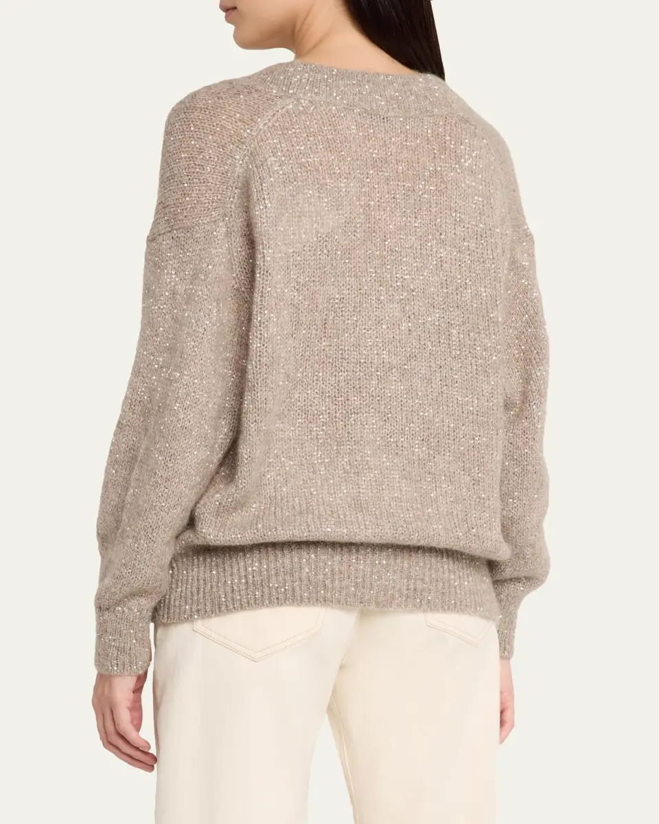 Brunello Cucinelli Winter Glow Paillette Mohair V-Neck Sweater | Thumbnail 3 Brunello Cucinelli Winter Glow Paillette Mohair V-Neck Sweater | Thumbnail 3