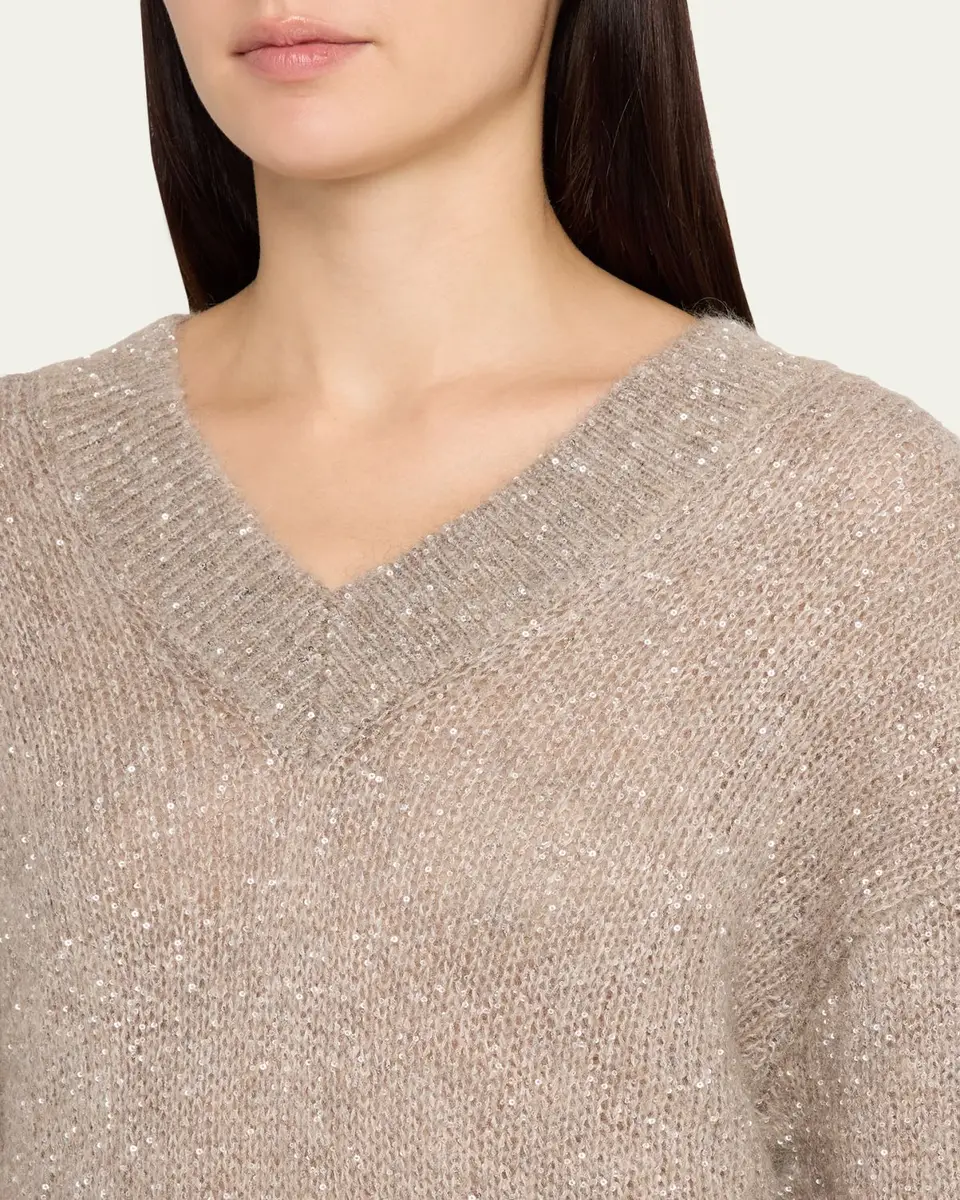 Brunello Cucinelli Winter Glow Paillette Mohair V-Neck Sweater | Thumbnail 5 Brunello Cucinelli Winter Glow Paillette Mohair V-Neck Sweater | Thumbnail 5