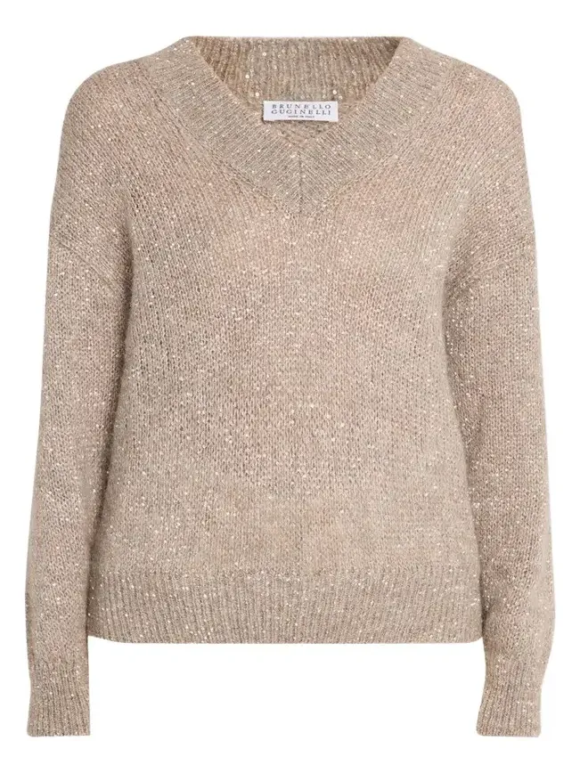 Winter Glow Paillette Mohair V-Neck Sweater