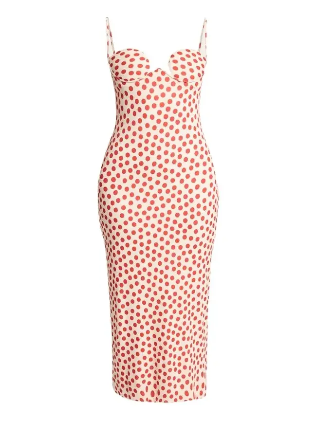 ALAÏA Polka-Dot Bustier Midi Column Dress