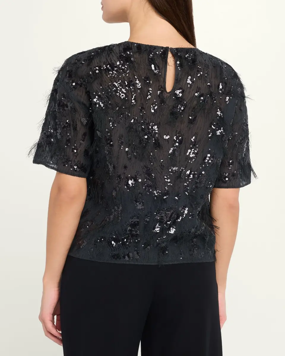 Brunello Cucinelli Animalier Sequined Fringe Silk Short-Sleeve Top | Thumbnail 3 Brunello Cucinelli Animalier Sequined Fringe Silk Short-Sleeve Top | Thumbnail 3