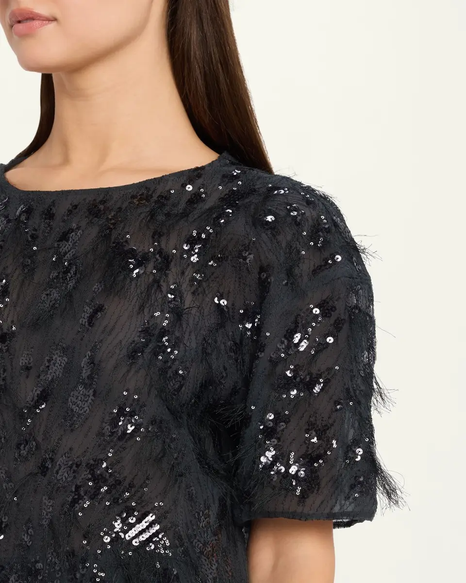 Brunello Cucinelli Animalier Sequined Fringe Silk Short-Sleeve Top | Thumbnail 5 Brunello Cucinelli Animalier Sequined Fringe Silk Short-Sleeve Top | Thumbnail 5