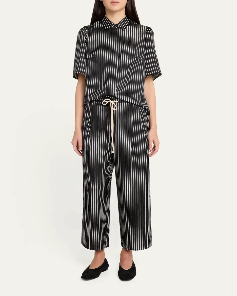 Maria McManus Striped Satin Bell Sleeve Button-Down Blouse | Thumbnail 2