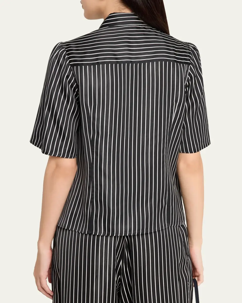 Maria McManus Striped Satin Bell Sleeve Button-Down Blouse | Thumbnail 3