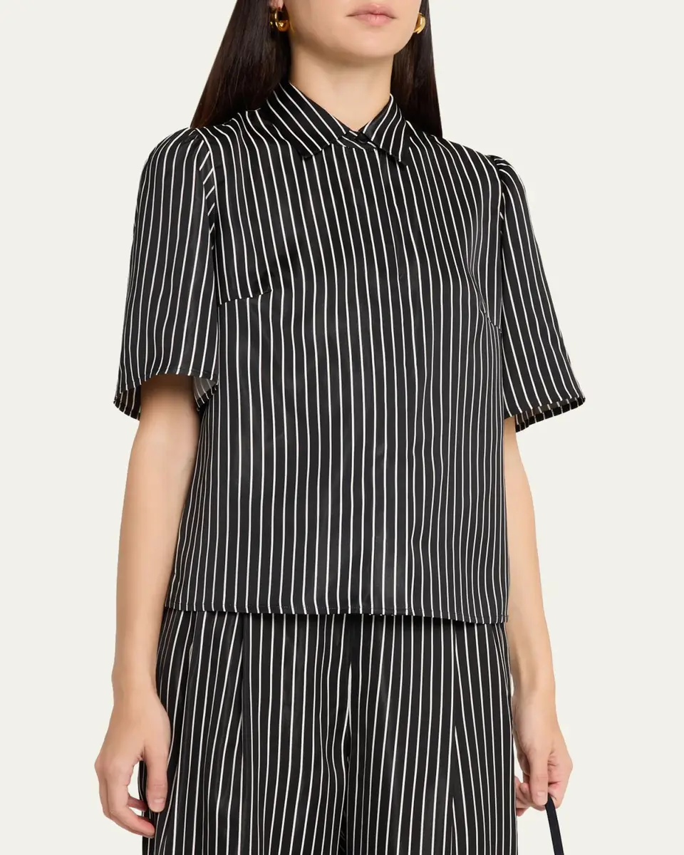 Maria McManus Striped Satin Bell Sleeve Button-Down Blouse | Thumbnail 4