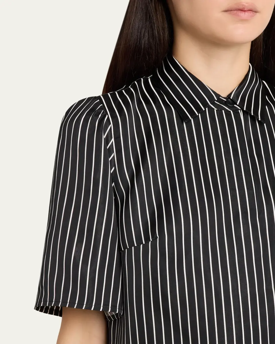 Maria McManus Striped Satin Bell Sleeve Button-Down Blouse | Thumbnail 5