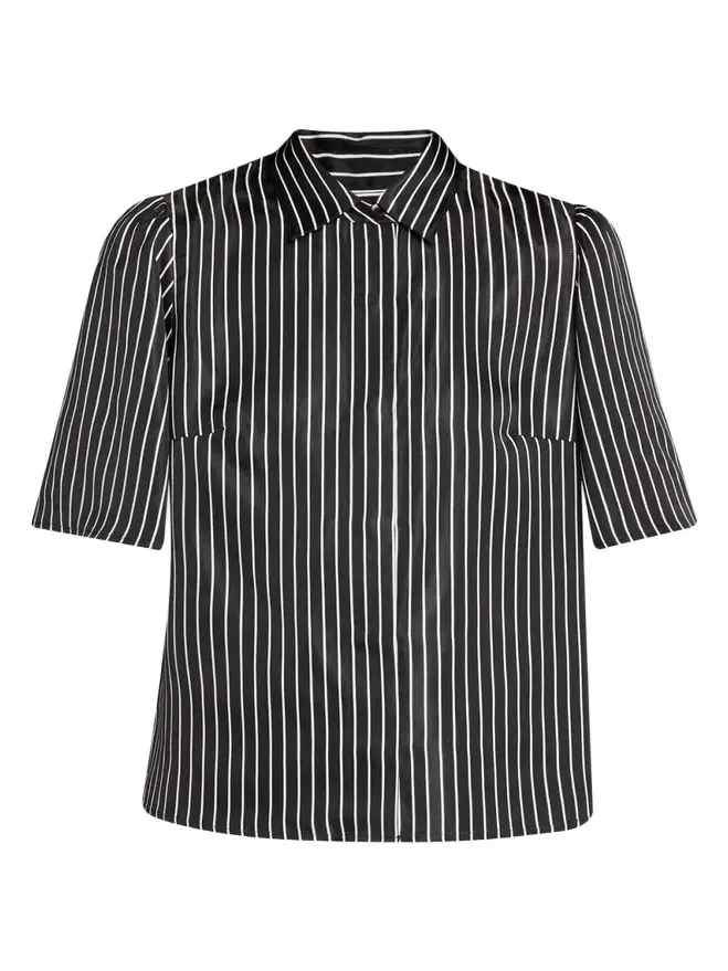Striped Satin Bell Sleeve Button-Down Blouse Striped Satin Bell Sleeve Button-Down Blouse