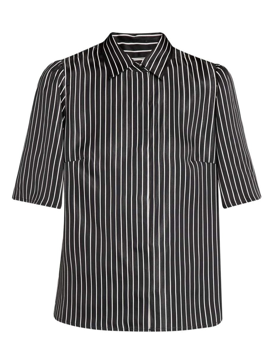 Striped Satin Bell Sleeve Button-Down Blouse Striped Satin Bell Sleeve Button-Down Blouse