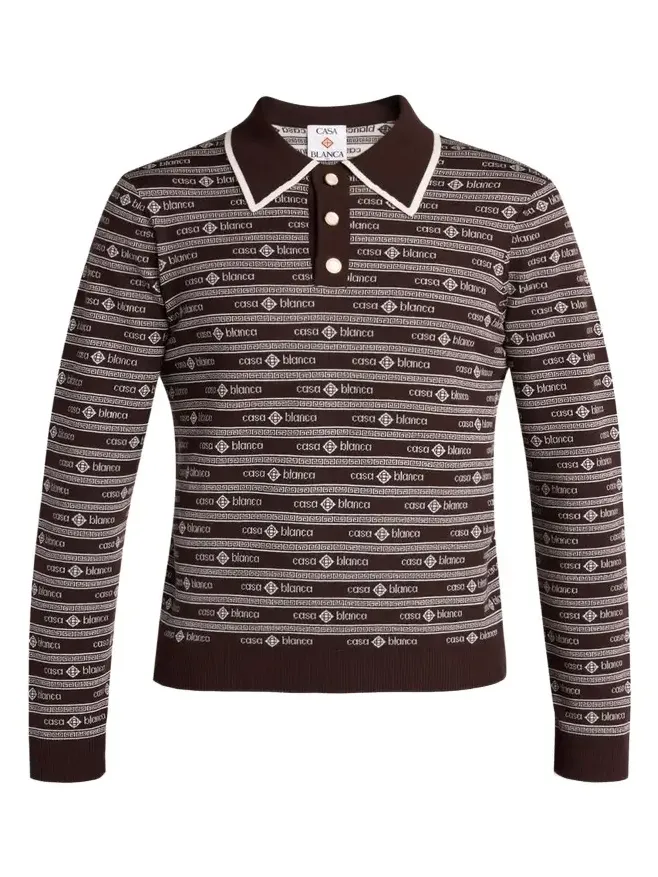 Men's Wool Knit Logo Long-Sleeve Polo Shirt Men's Wool Knit Logo Long-Sleeve Polo Shirt