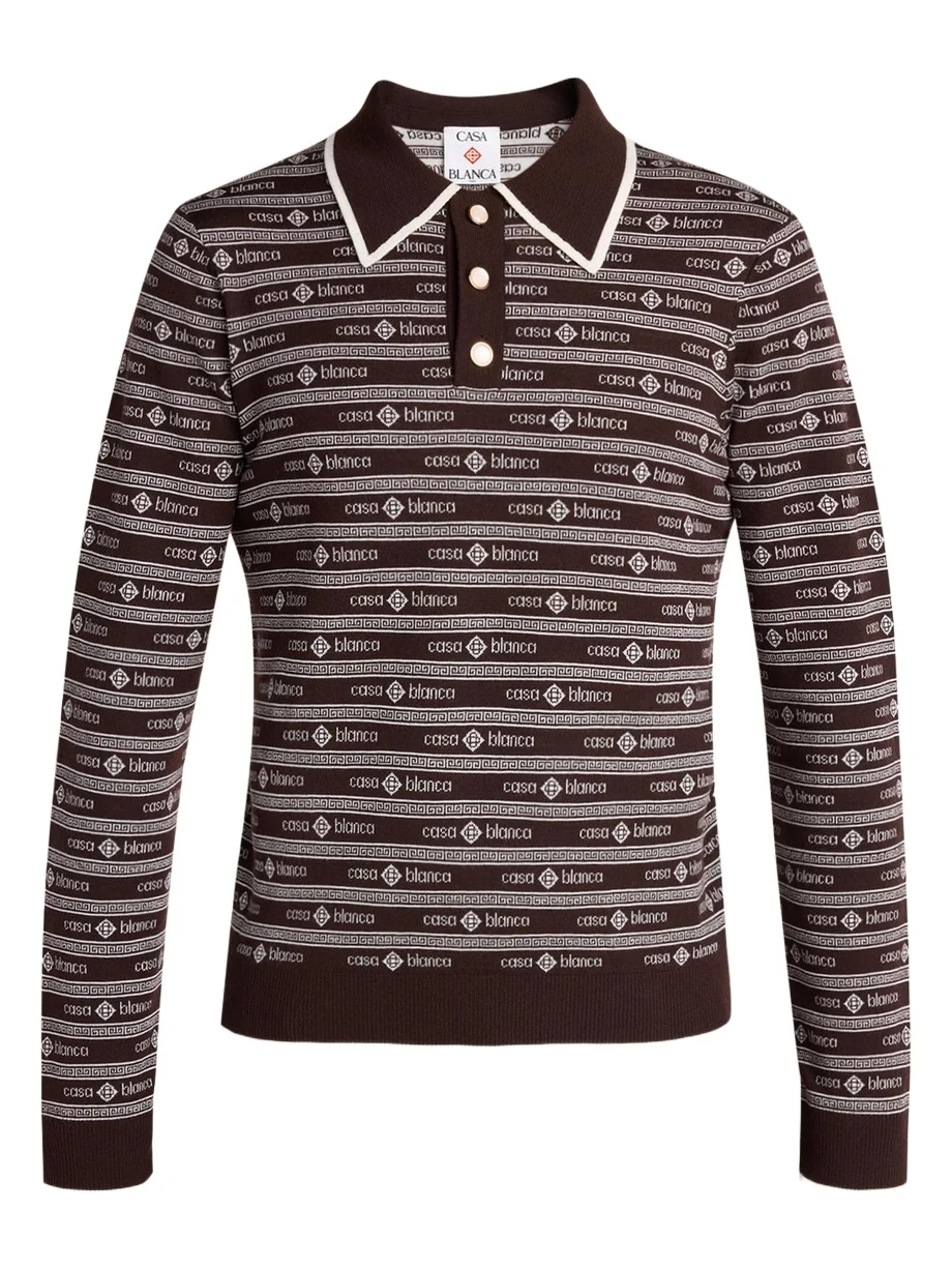 Men's Wool Knit Logo Long-Sleeve Polo Shirt Men's Wool Knit Logo Long-Sleeve Polo Shirt