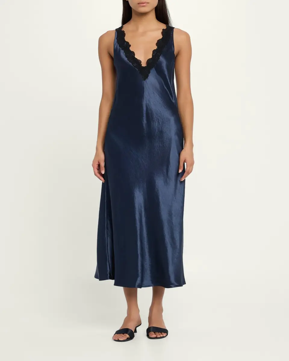 Maria McManus Lace-Trim V-Neck Satin Midi Slip Dress | Thumbnail 2