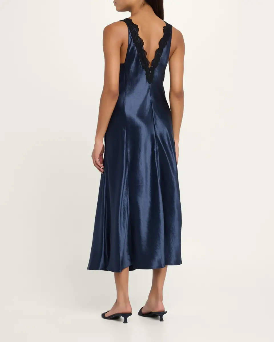 Maria McManus Lace-Trim V-Neck Satin Midi Slip Dress | Thumbnail 3