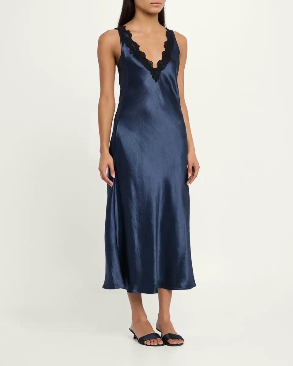 Maria McManus Lace-Trim V-Neck Satin Midi Slip Dress | Thumbnail 4