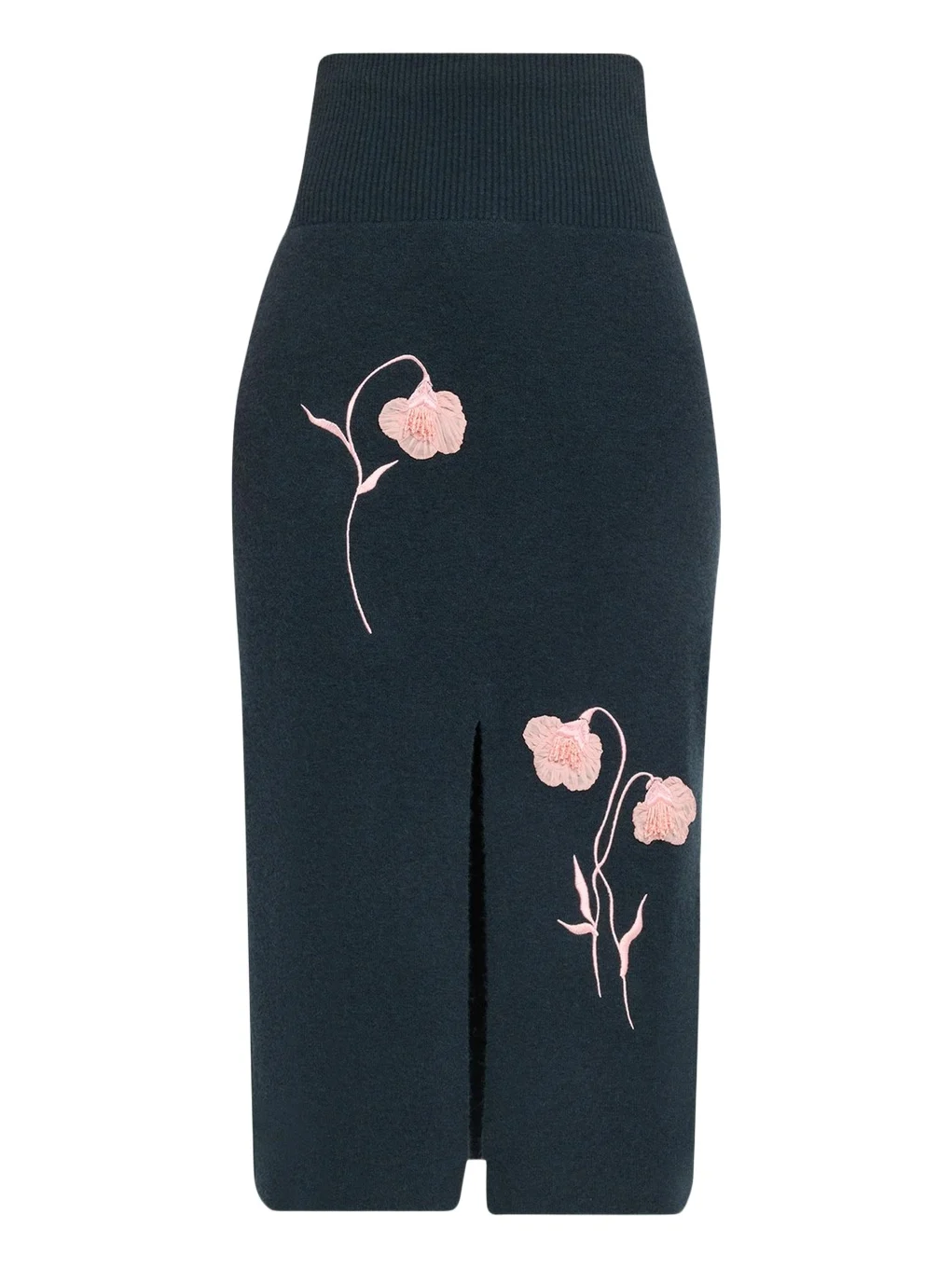 Embroidered Wool Knit Midi Pencil Skirt Embroidered Wool Knit Midi Pencil Skirt