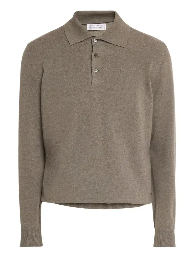 Men's Cashmere Knit Long-Sleeve Polo Shirt
