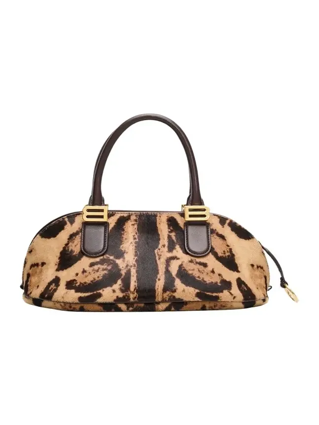 Balenciaga Bolero Mini Leopard-Print Calf Hair Bowling Bag