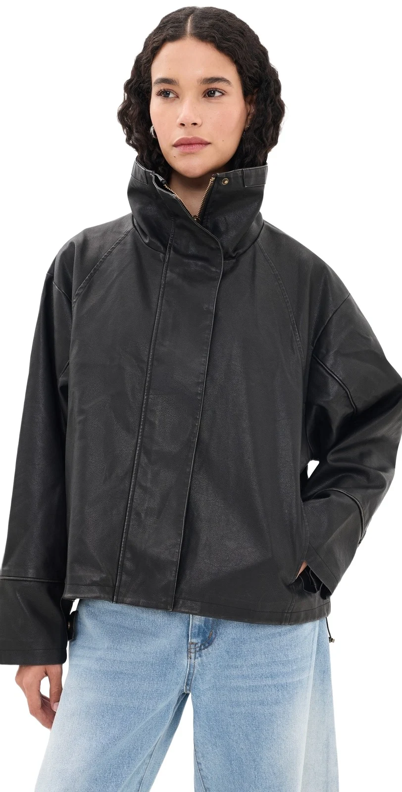 Shoreline Funnel Faux Leather Jacket Shoreline Funnel Faux Leather Jacket