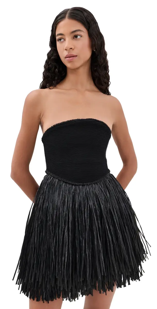 Aje Florentia Raffia Mini Dress Black | Image 1 Aje Florentia Raffia Mini Dress Black | Image 1