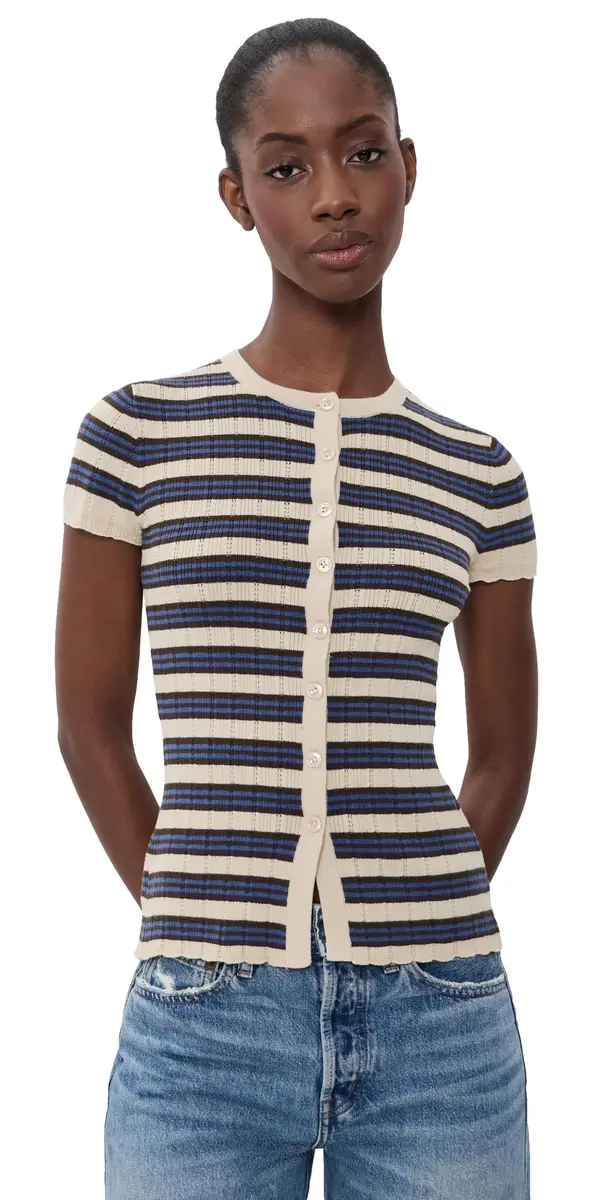Madewell Short-Sleeve Cardigan Pale Chamois Multi tripe | Image 1 Madewell Short-Sleeve Cardigan Pale Chamois Multi tripe | Image 1