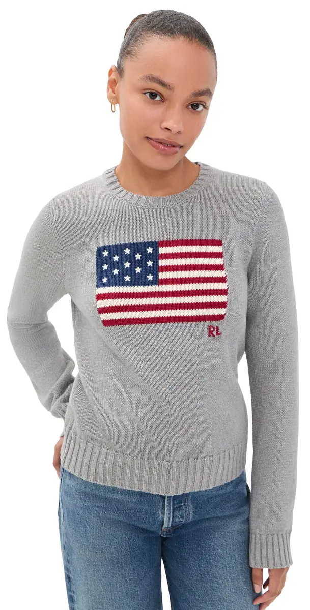 Polo Ralph Lauren Roving UA Flag Sweater Drift Grey Melange | Image 1 Polo Ralph Lauren Roving UA Flag Sweater Drift Grey Melange | Image 1