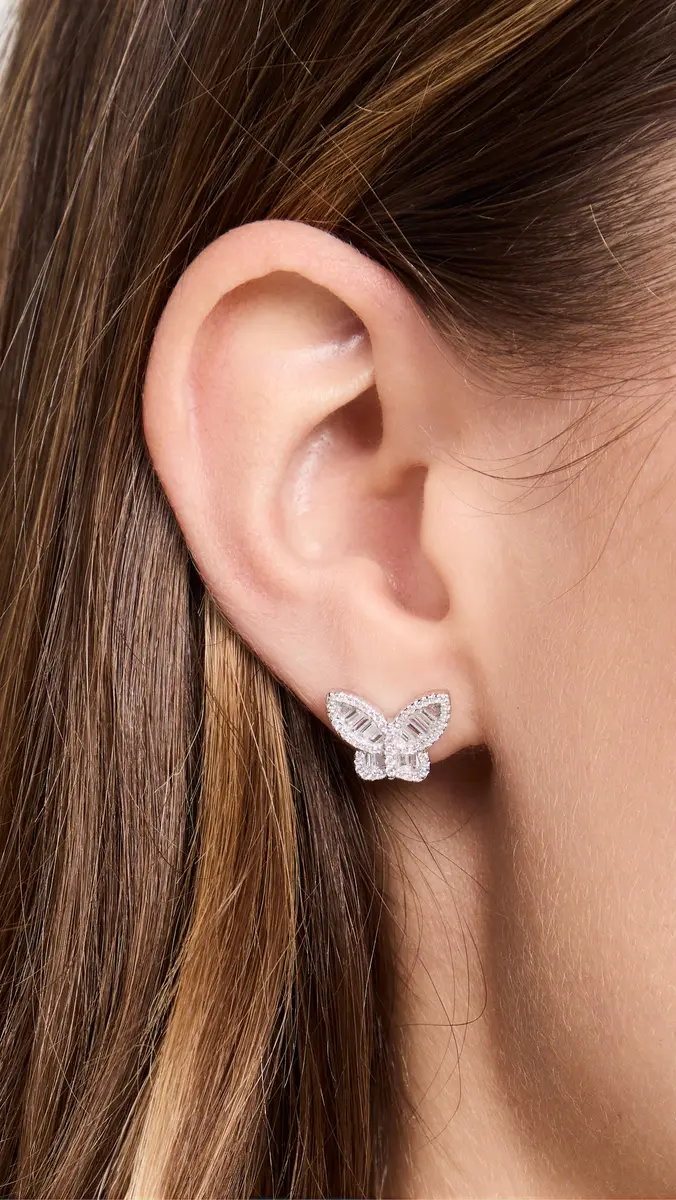 By Adina Eden Pave Baguette Butterfly Stud Earrings | Thumbnail 3