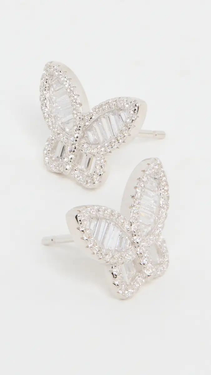By Adina Eden Pave Baguette Butterfly Stud Earrings | Thumbnail 4