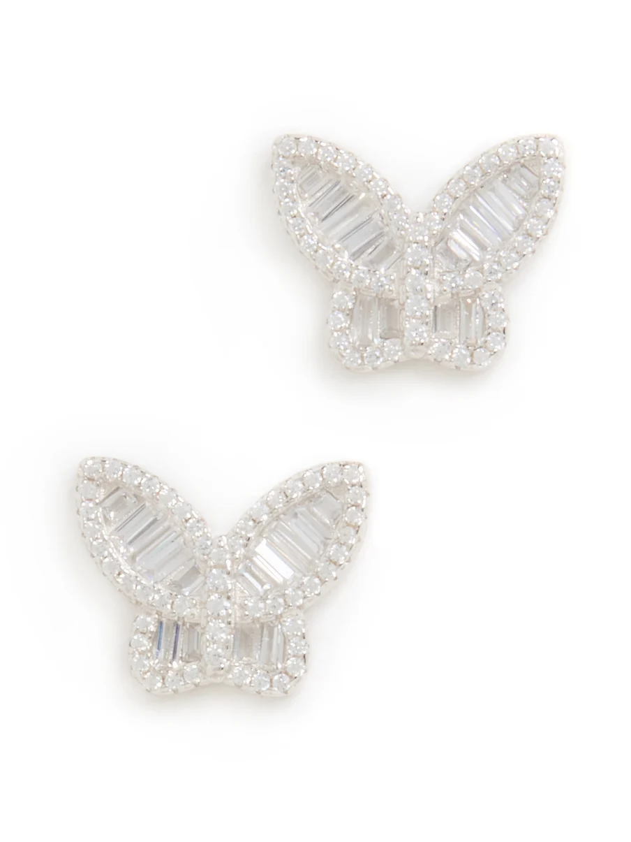 Pave Baguette Butterfly Stud Earrings