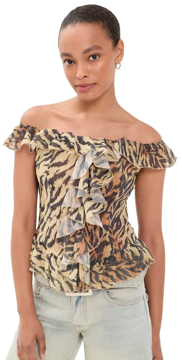 LIONESS Timeless Ruffle Top Tiger | Image 1 LIONESS Timeless Ruffle Top Tiger | Image 1