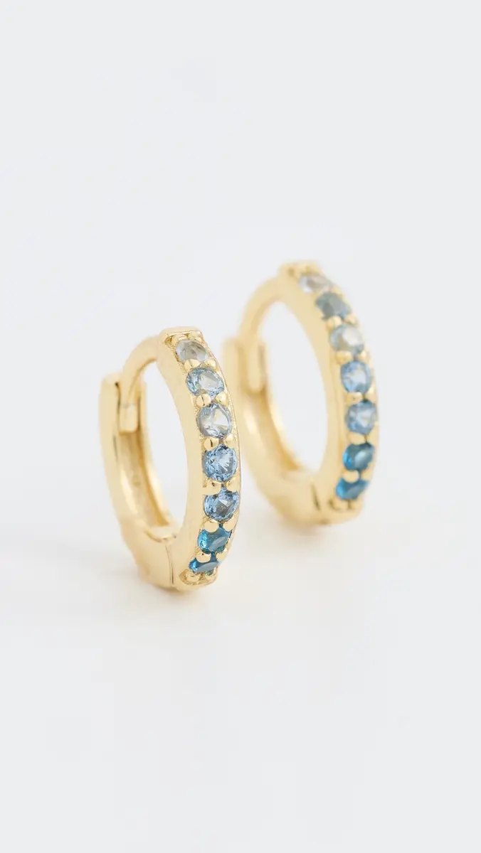Shashi Ombre Diamond Huggie Hoop Earrings Sapphire One Size | Thumbnail 2