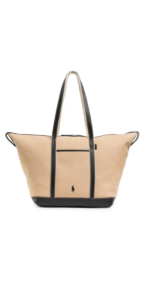 Polo Ralph Lauren Large Canvas Tote Bag Porcelain/Black One Size | Image 1 Polo Ralph Lauren Large Canvas Tote Bag Porcelain/Black One Size | Image 1