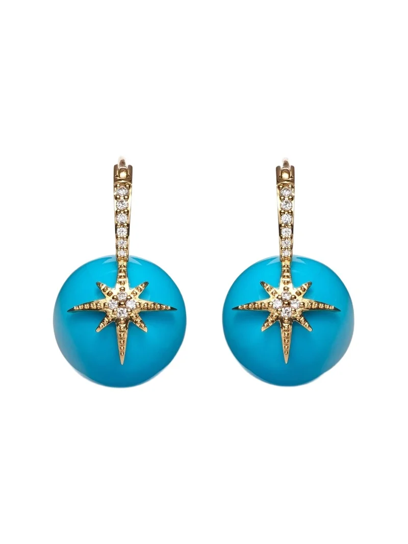 Starburst 14kt gold earrings with turquoise and diamonds Starburst 14kt gold earrings with turquoise and diamonds