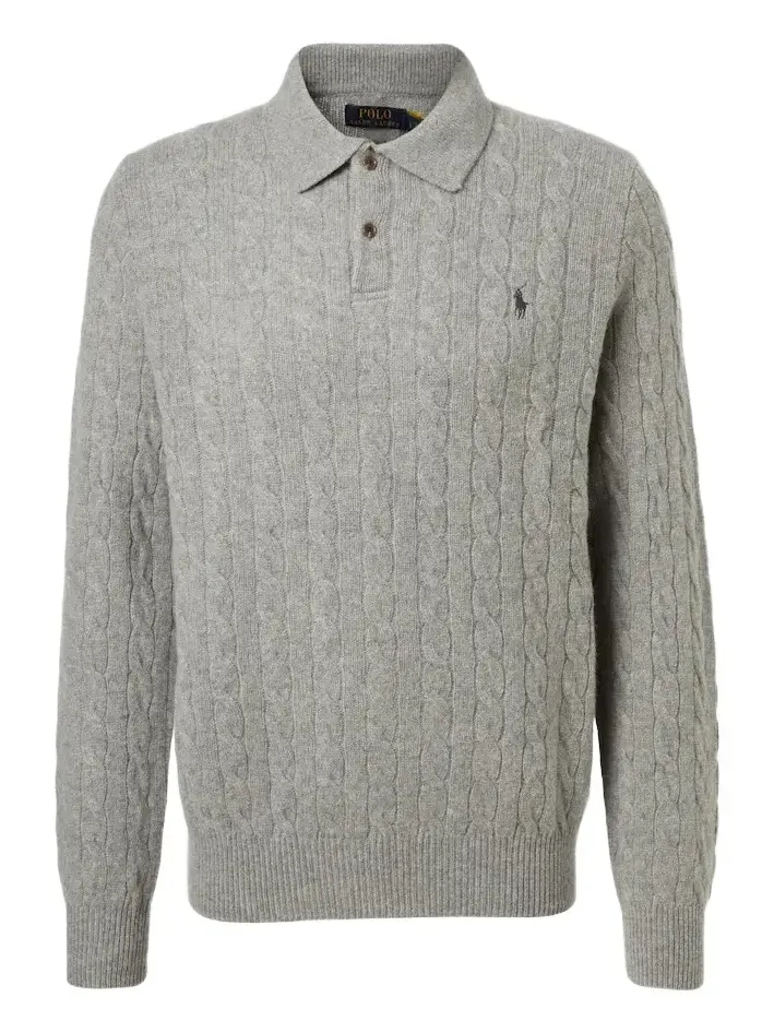 Cable-knit wool and cashmere polo sweater Cable-knit wool and cashmere polo sweater