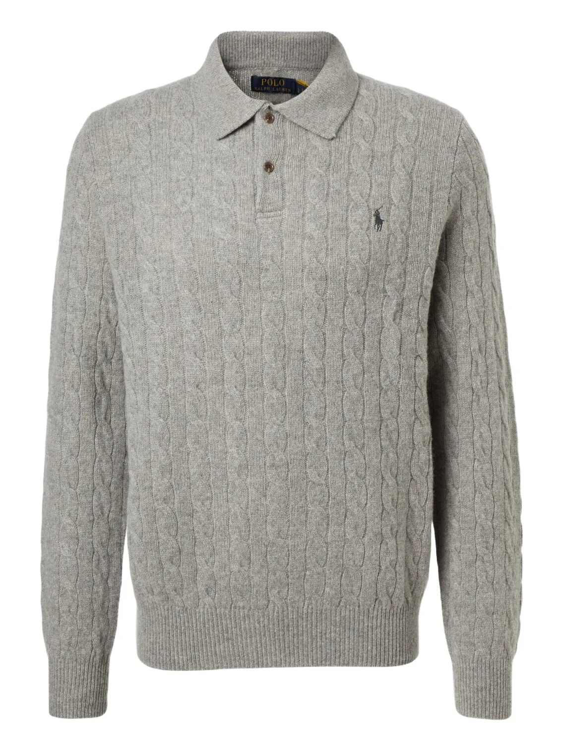Cable-knit wool and cashmere polo sweater