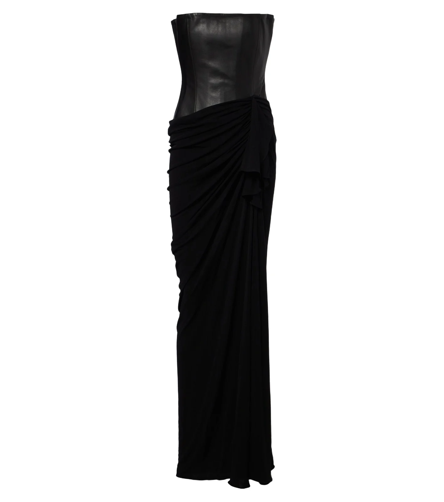 Draped leather and jersey corset gown Draped leather and jersey corset gown