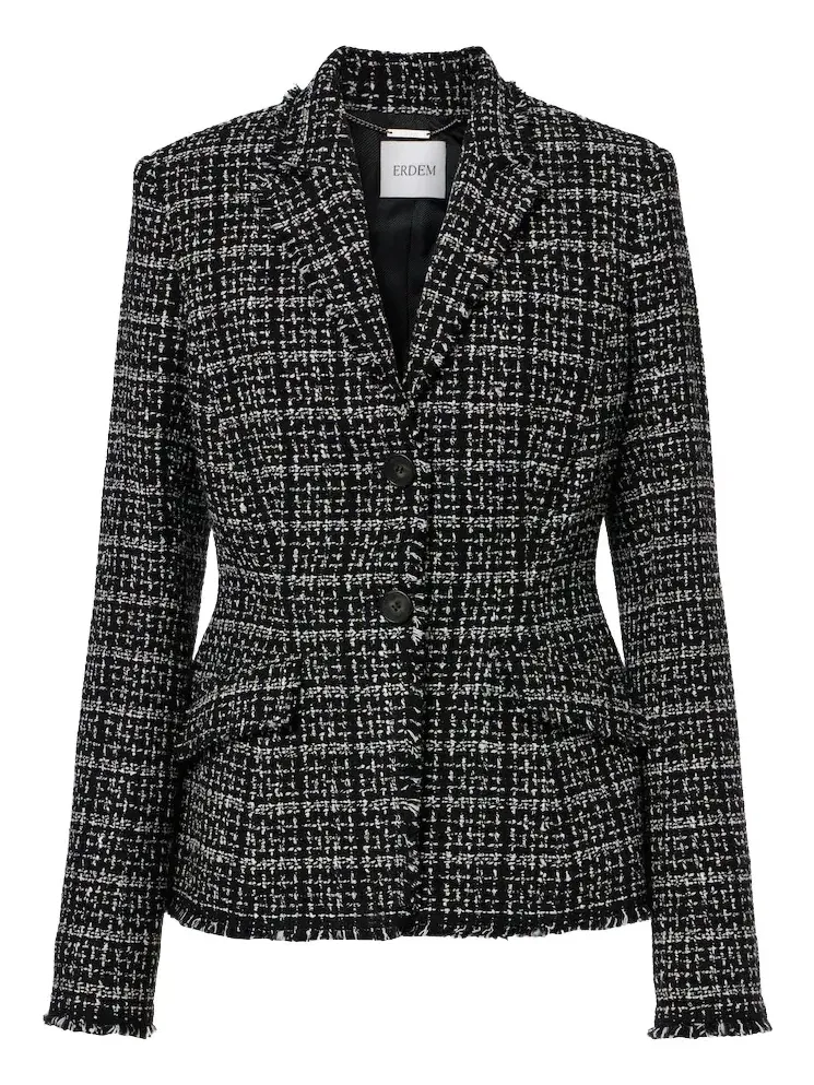 Erdem Checked cotton-blend tweed jacket