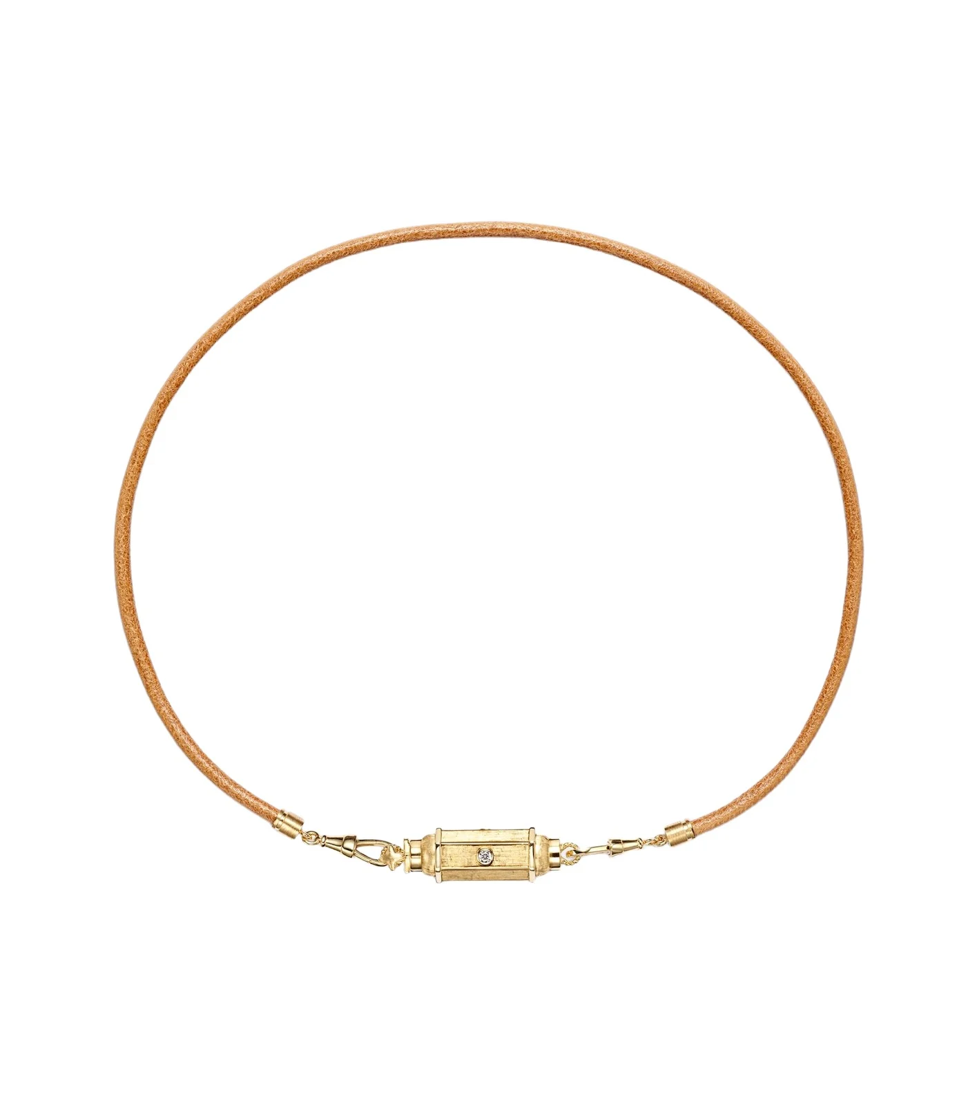 Baby 18kt gold and leather locket necklace with diamonds
