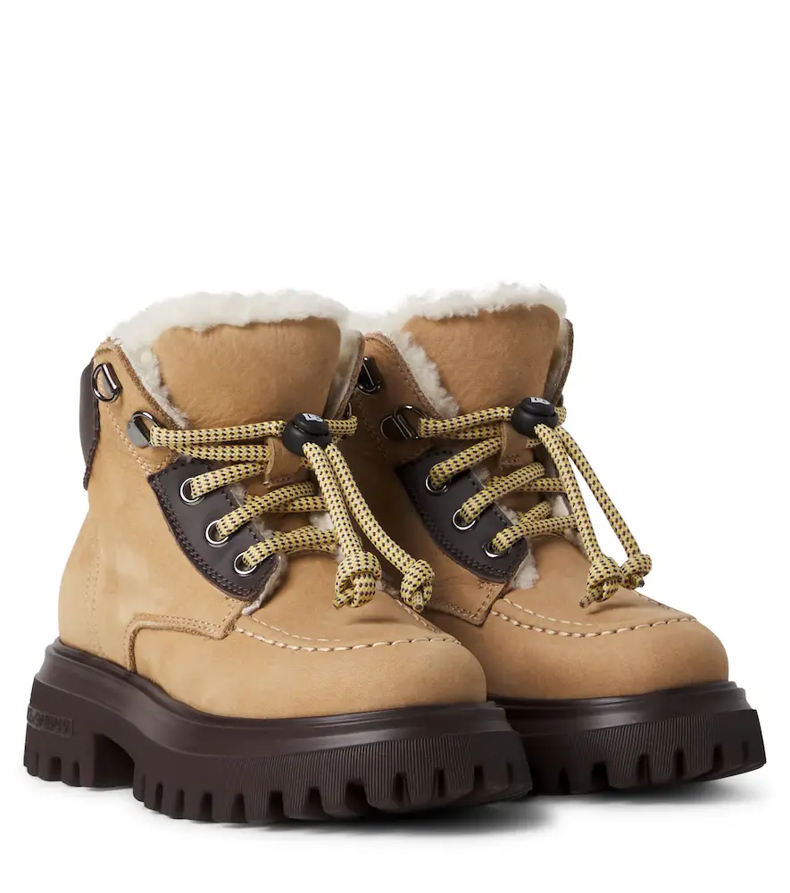 Shearling-lined leather lace-up boots