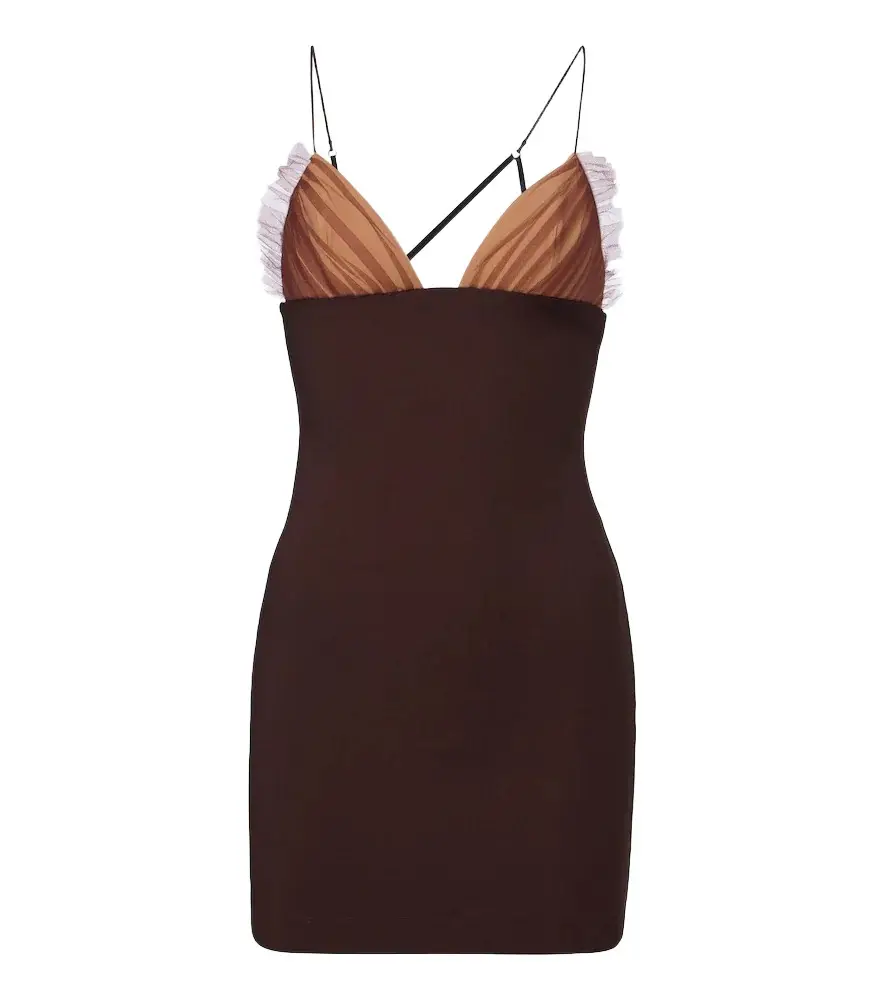 Nensi Dojaka Tulle-trimmed ruched jersey minidress | Image 1 Nensi Dojaka Tulle-trimmed ruched jersey minidress | Image 1