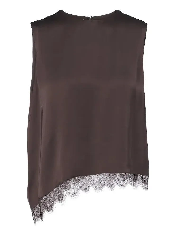 Lace-trimmed satin top Lace-trimmed satin top