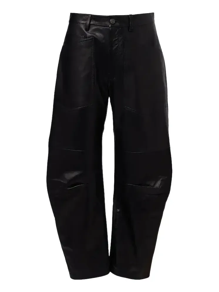 Leather barrel-leg pants