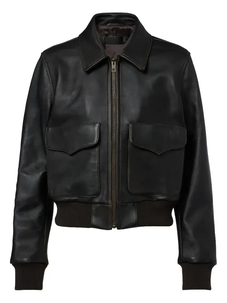 Leather bomber jacket