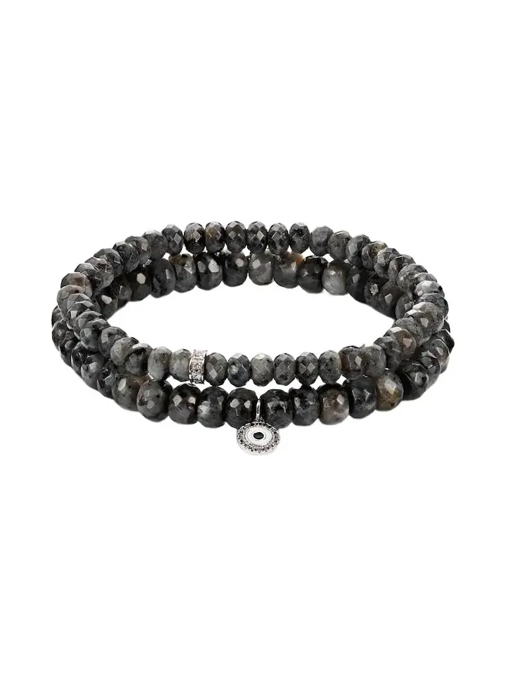 Sydney Evan Set of 2 14kt white gold beaded bracelets with diamonds and moonstones