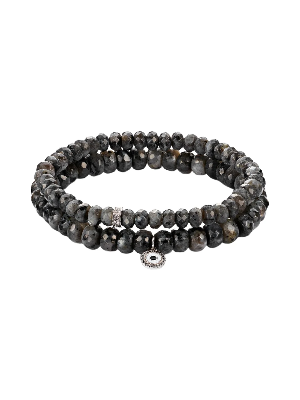 Set of 2 14kt white gold beaded bracelets with diamonds and moonstones Set of 2 14kt white gold beaded bracelets with diamonds and moonstones