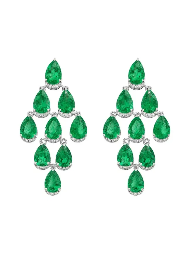 11.31ct Diamond Emerald 18K Gold Cascade Earrings