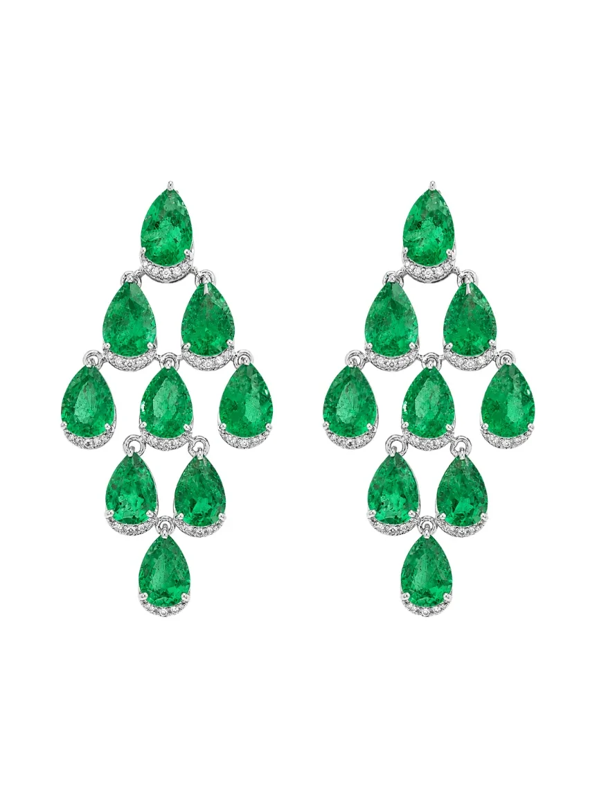 11.31ct Diamond Emerald 18K Gold Cascade Earrings 11.31ct Diamond Emerald 18K Gold Cascade Earrings