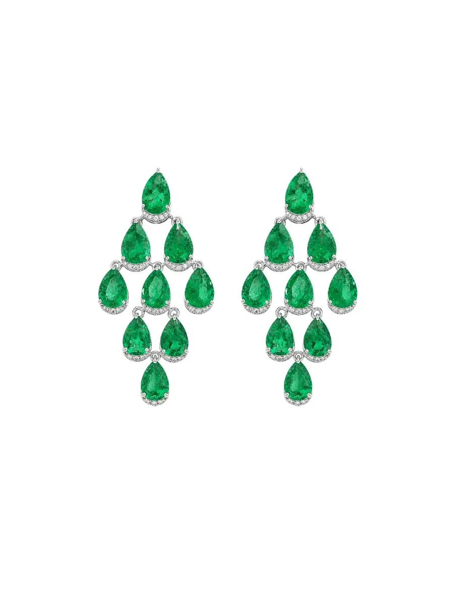 Wish Fine Jewelry 11.31ct Diamond Emerald 18K Gold Cascade Earrings | Image 1 Wish Fine Jewelry 11.31ct Diamond Emerald 18K Gold Cascade Earrings | Image 1