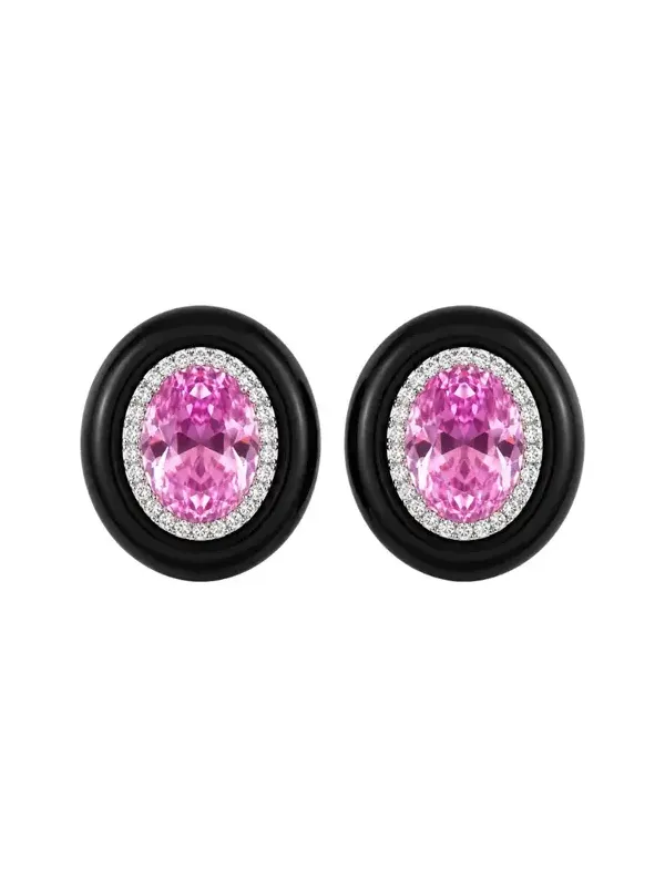 22.35ct Diamond Kunzite Black Onyx 18K Gold Halo Earrings 22.35ct Diamond Kunzite Black Onyx 18K Gold Halo Earrings