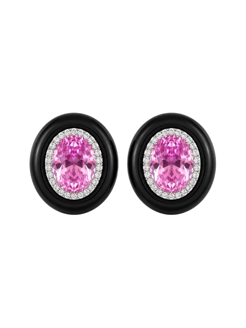 22.35ct Diamond Kunzite Black Onyx 18K Gold Halo Earrings 22.35ct Diamond Kunzite Black Onyx 18K Gold Halo Earrings